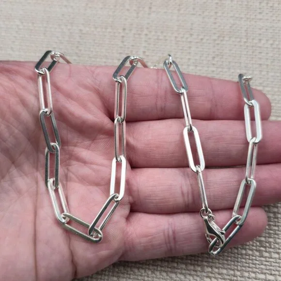 18" Sterling Silver Paperclip Chain Unisex Necklace A7174 - Picture 3 of 8